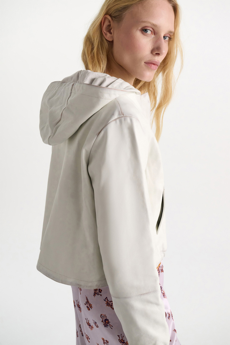 Dorothee Schumacher Leather hoodie with brush-off finish effect white caramell