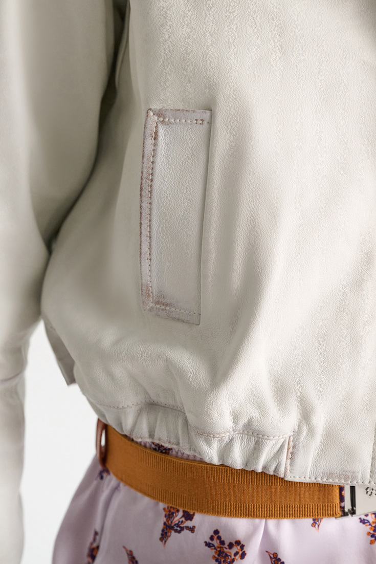 Dorothee Schumacher Leather hoodie with brush-off finish effect white caramell