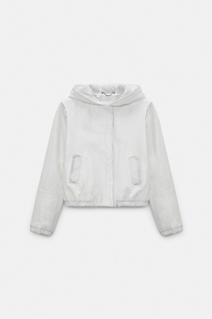 Dorothee Schumacher Leather hoodie with brush-off finish effect white caramell