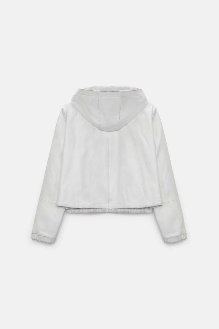 Dorothee Schumacher Leather hoodie with brush-off finish effect white caramell