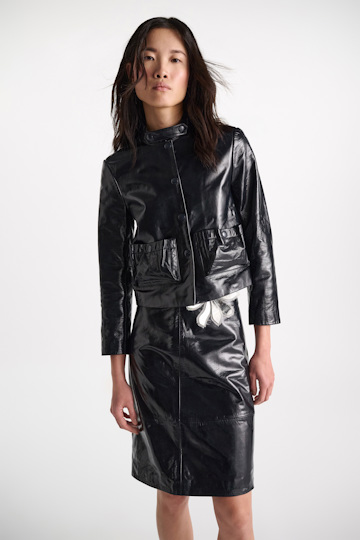 Dorothee Schumacher Patent leather jacket dark navy