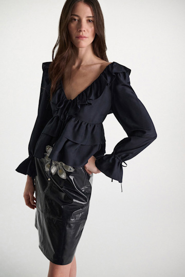 Dorothee Schumacher Tunic-style blouse in Habotai silk dark navy