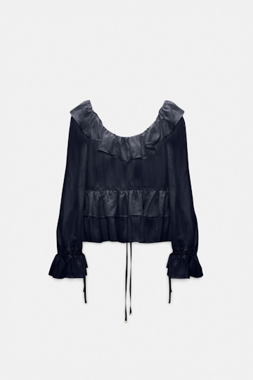 Dorothee Schumacher Tunic-style blouse in Habotai silk dark navy