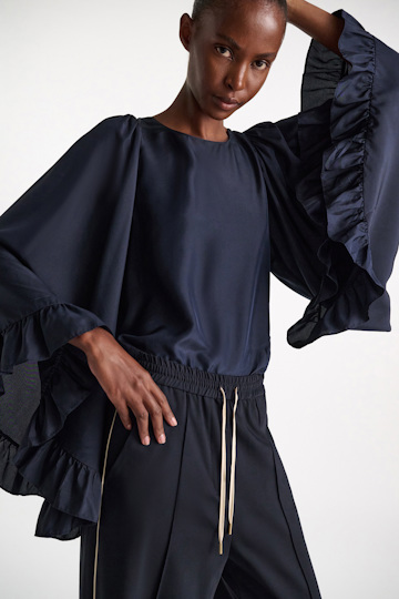 Dorothee Schumacher T-shirt style blouse in Habotai silk dark navy
