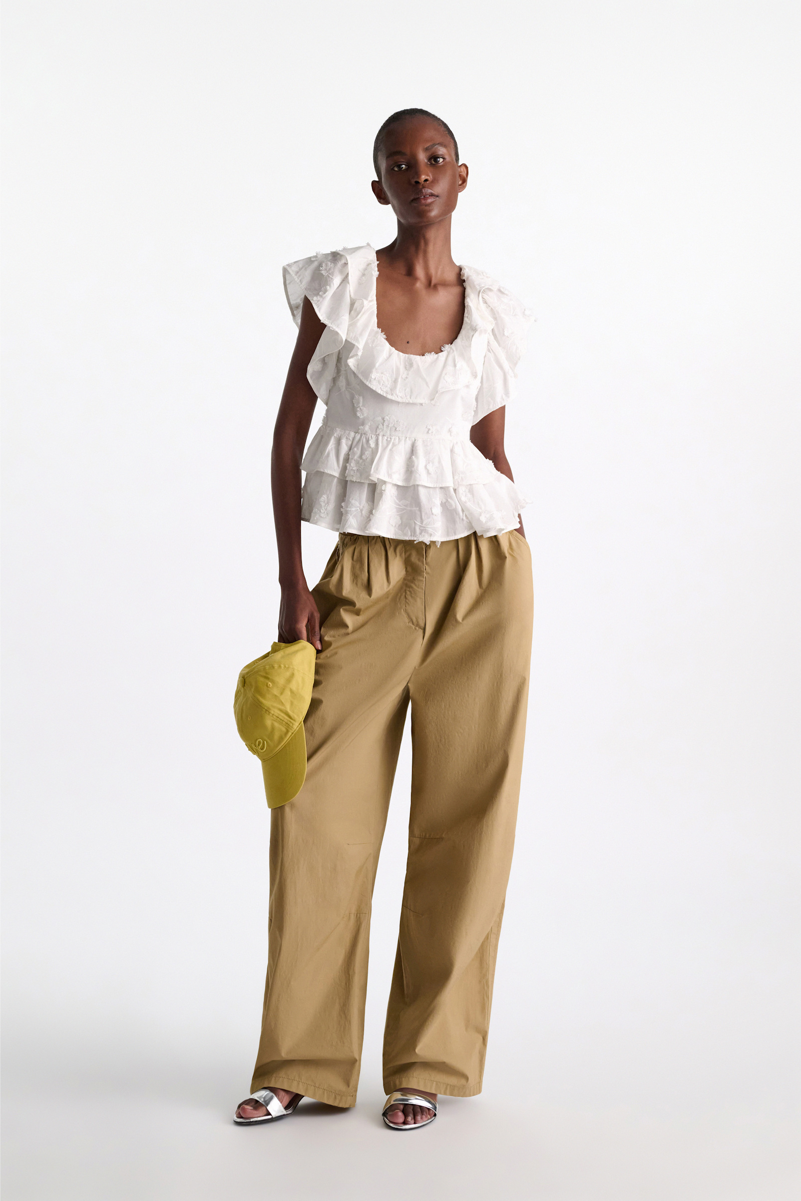 Dorothee Schumacher Top with ruffles in cotton-fil-coupé camellia white