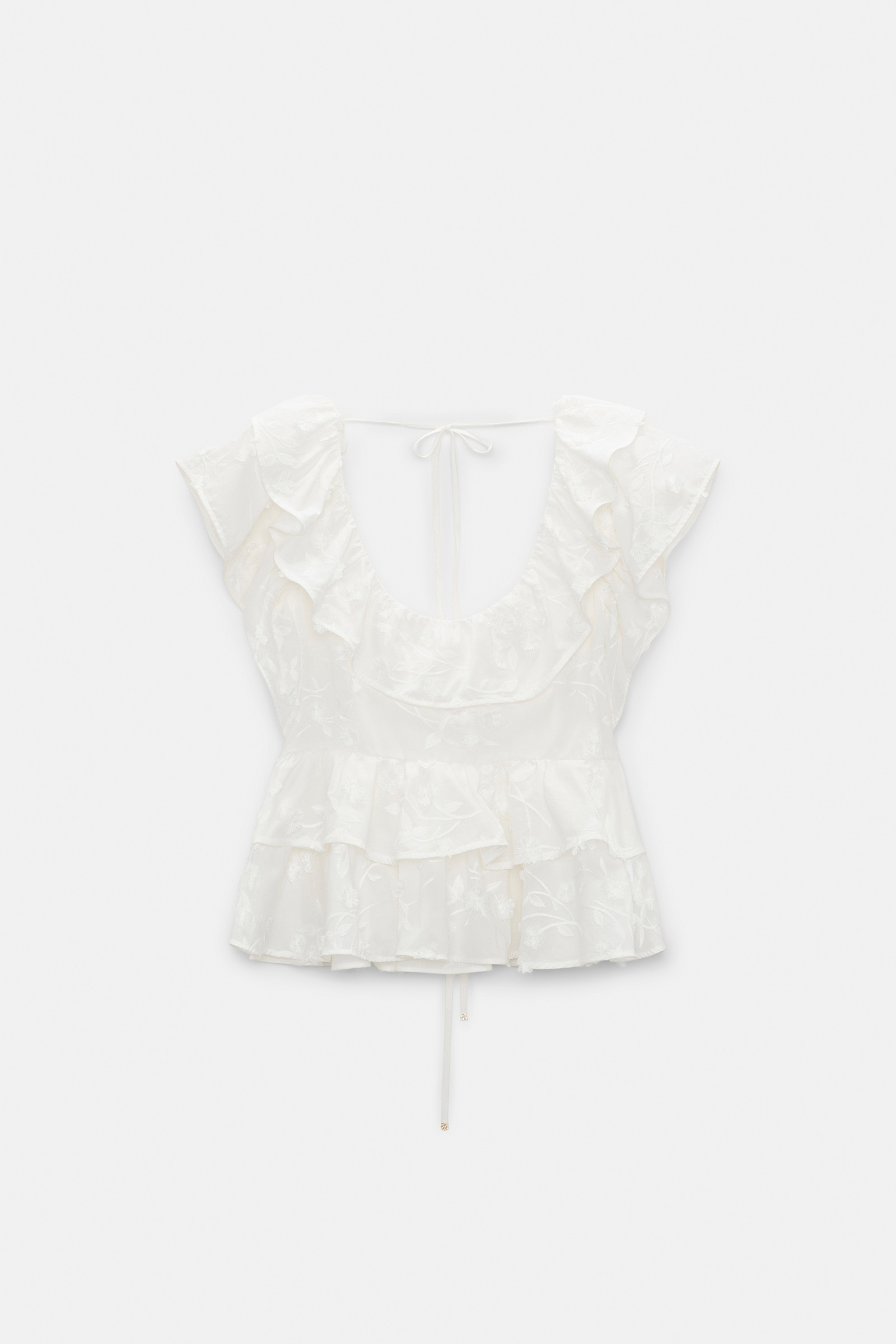 Dorothee Schumacher Top with ruffles in cotton-fil-coupé camellia white