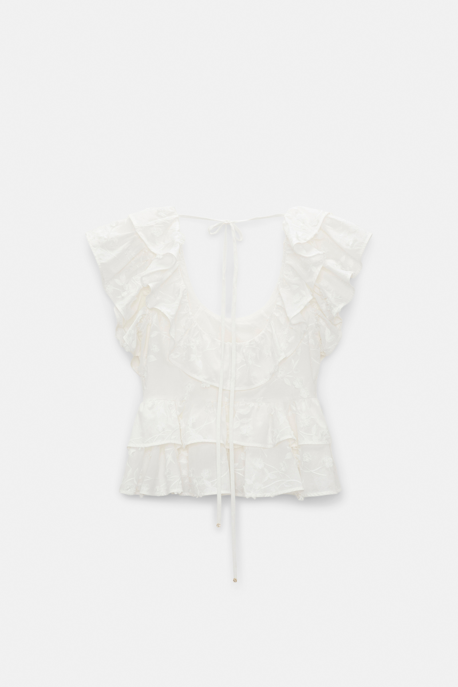 Dorothee Schumacher Top with ruffles in cotton-fil-coupé camellia white