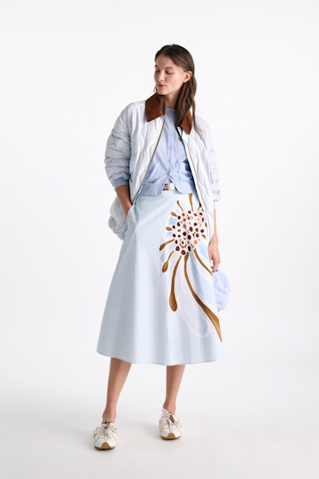 Dorothee Schumacher Printed cotton poplin midi-skirt dream flower blue