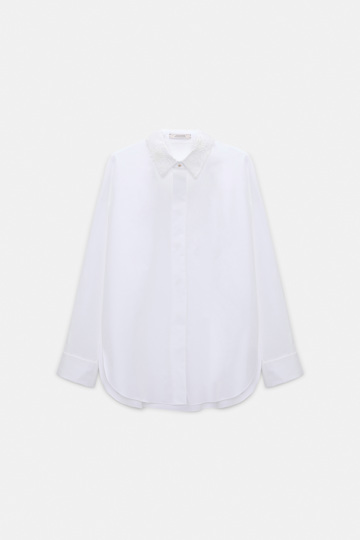 Dorothee Schumacher Cotton poplin shirt with floral collar pure white