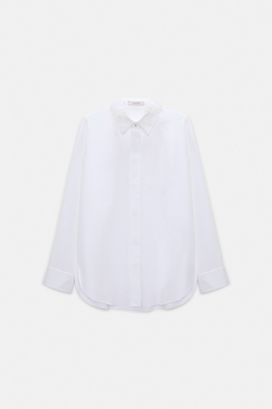 Dorothee Schumacher Cotton poplin shirt with floral collar pure white