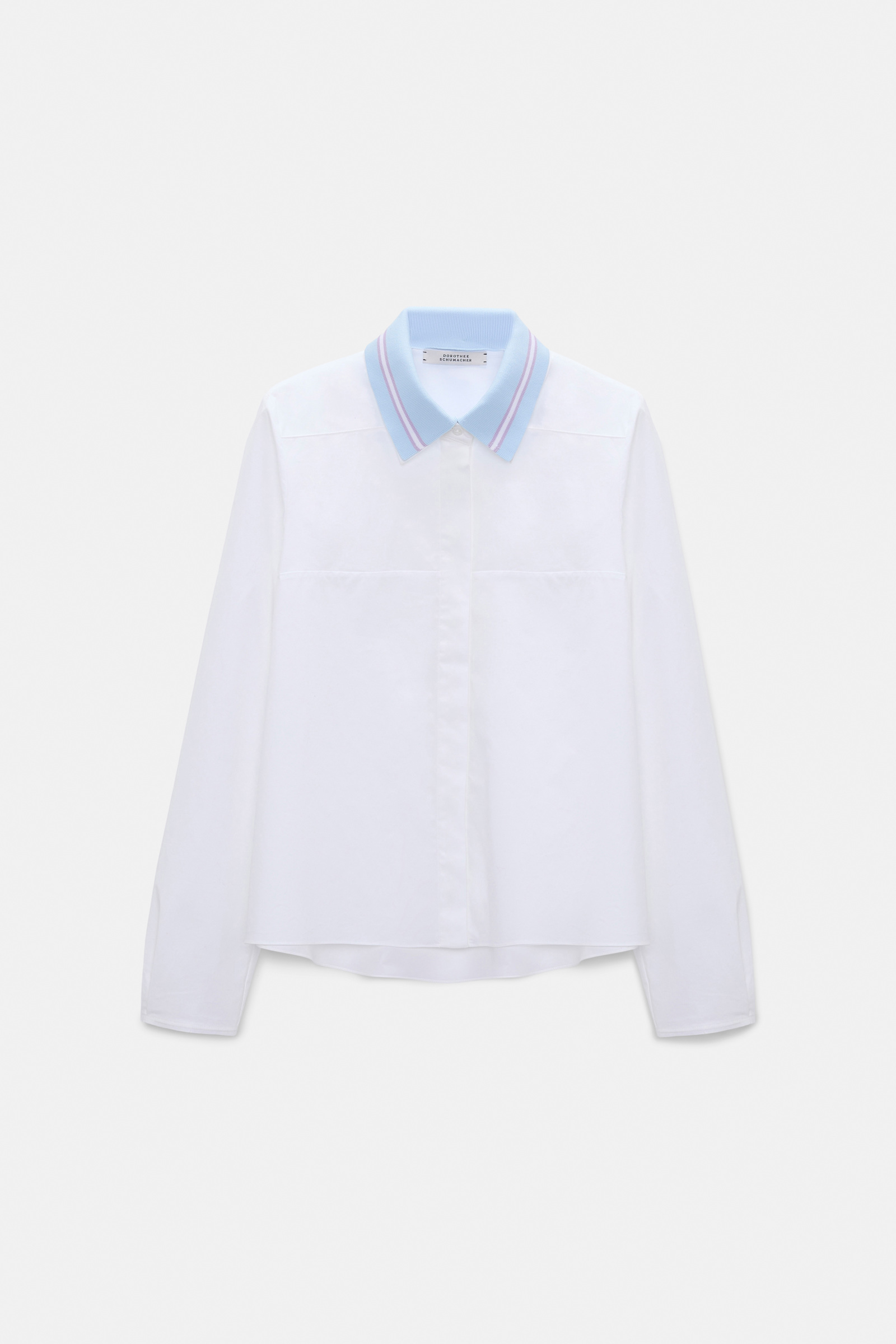 Dorothee Schumacher Bluse mit abnehmbarem, gestreiftem Polokragen aus Baumwoll-Popeline white sky