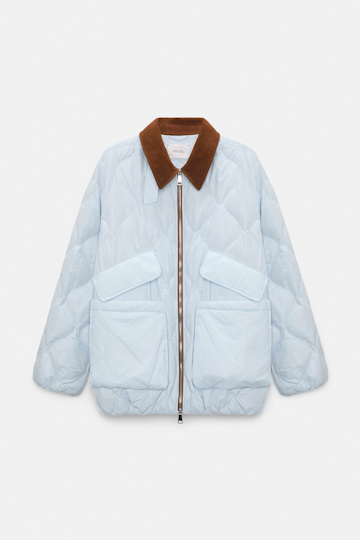 Dorothee Schumacher Down jacket with faux leather collar ice sky