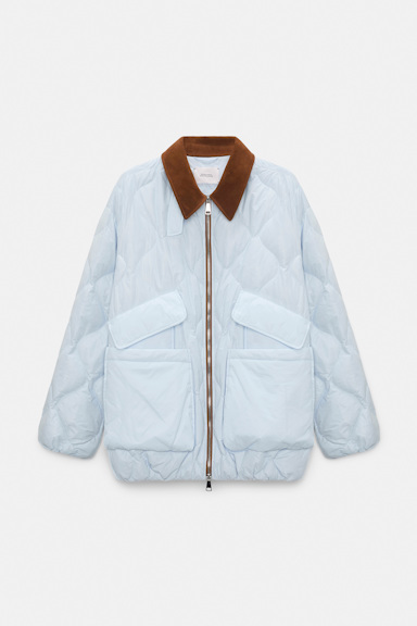 Dorothee Schumacher Down jacket with faux leather collar ice sky