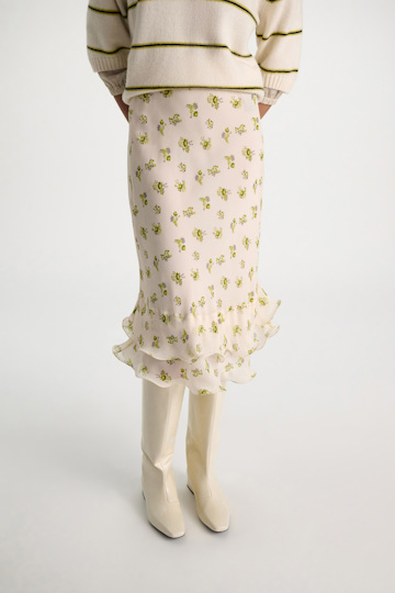 Dorothee Schumacher Printed georgette midi-skirt with ruffles Little Daydream lemon