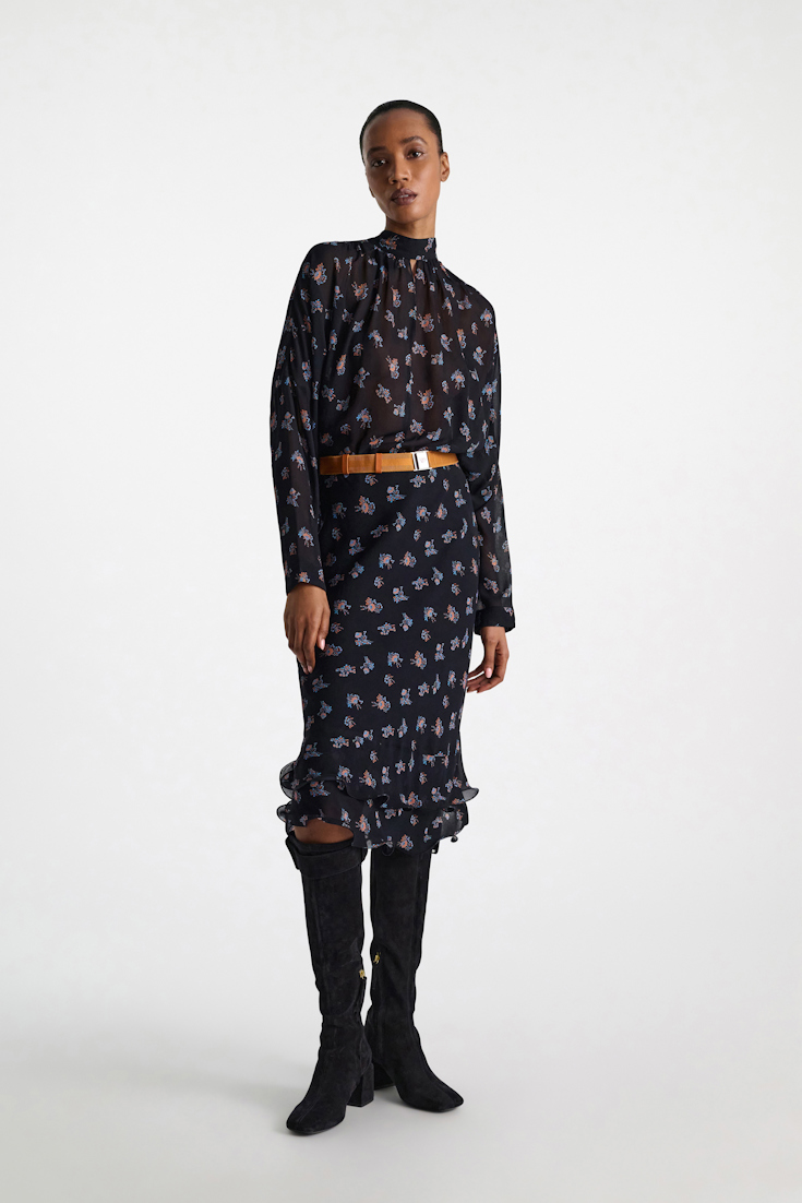 Dorothee Schumacher Midi-Rock aus bedrucktem Georgette Little Daydream navy orange