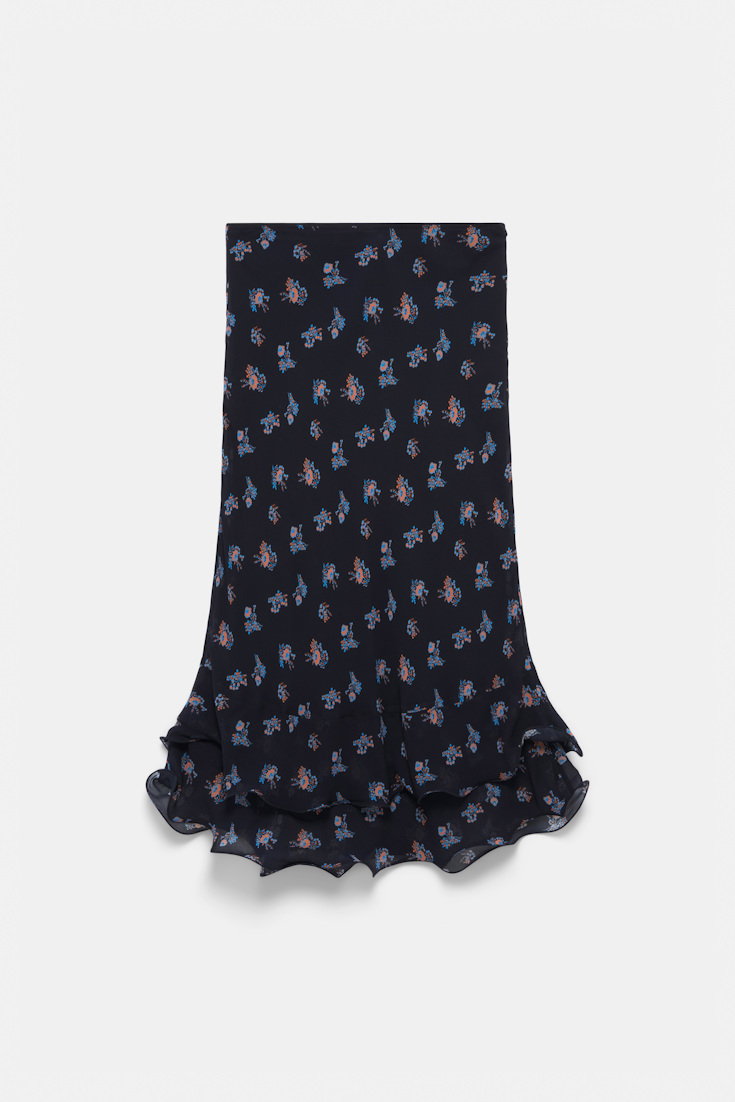Dorothee Schumacher Midi-Rock aus bedrucktem Georgette Little Daydream navy orange