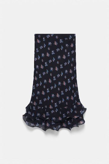 Dorothee Schumacher Printed georgette midi-skirt with ruffles Little Daydream navy orange