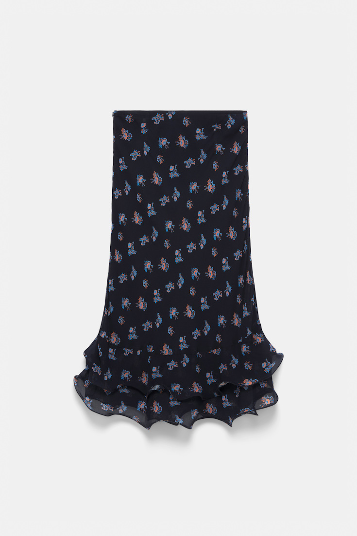 Dorothee Schumacher Midi-Rock aus bedrucktem Georgette Little Daydream navy orange