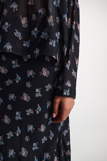 Dorothee Schumacher Extra boxy, printed georgette blouse Little Daydream navy orange