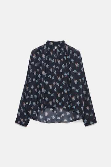Dorothee Schumacher T-Blouse aus bedruckten Georgette Little Daydream navy orange