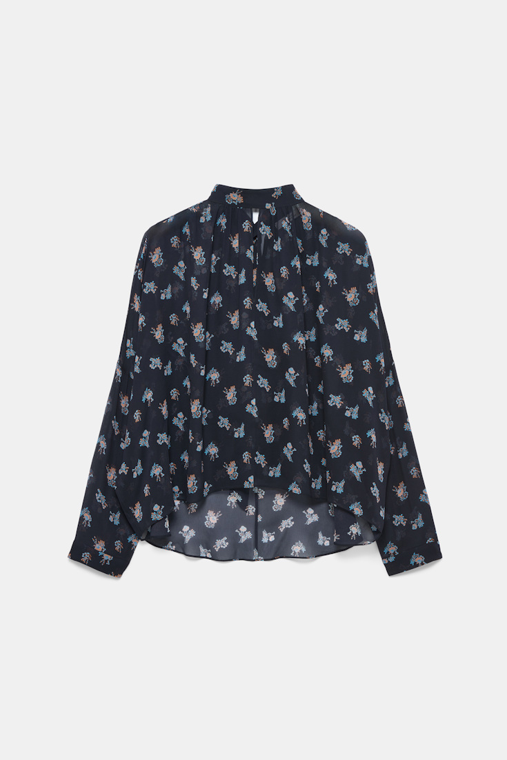 Dorothee Schumacher Extra boxy, printed georgette blouse Little Daydream navy orange