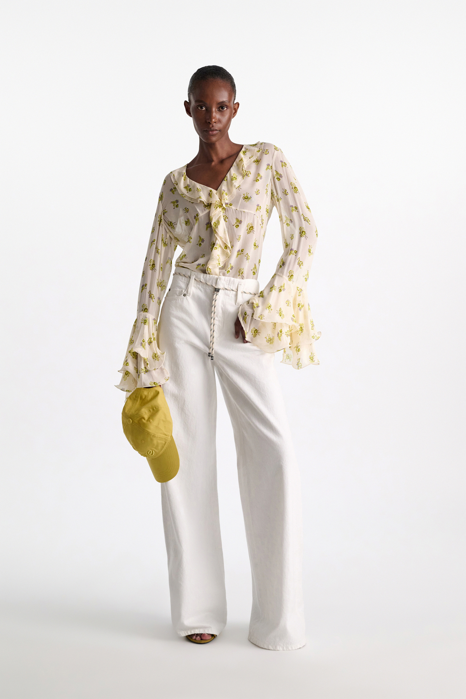Dorothee Schumacher T-Blouse mit Volant-Details aus bedrucktem Georgette Little Daydream lemon