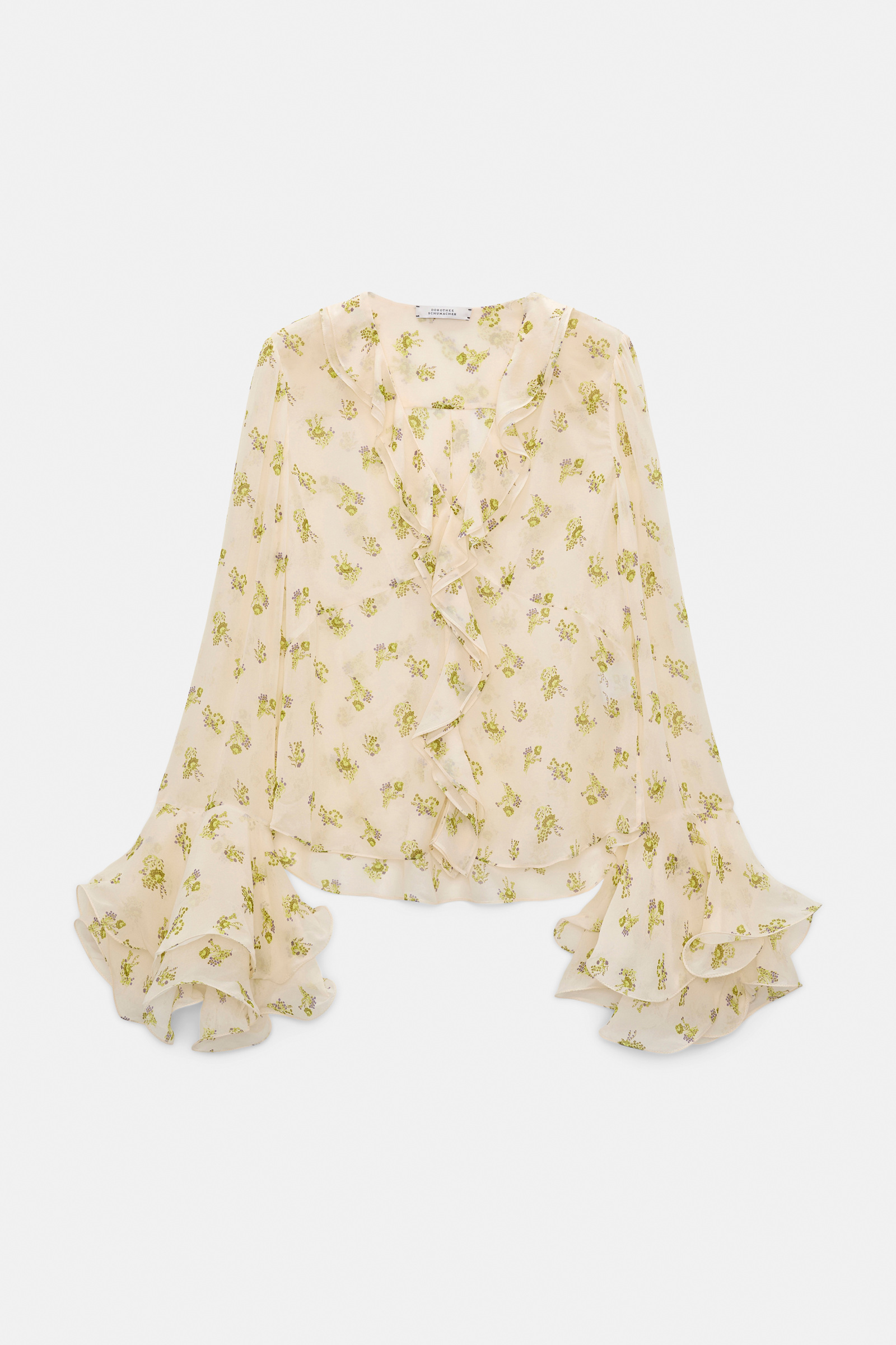 Dorothee Schumacher T-Blouse mit Volant-Details aus bedrucktem Georgette Little Daydream lemon