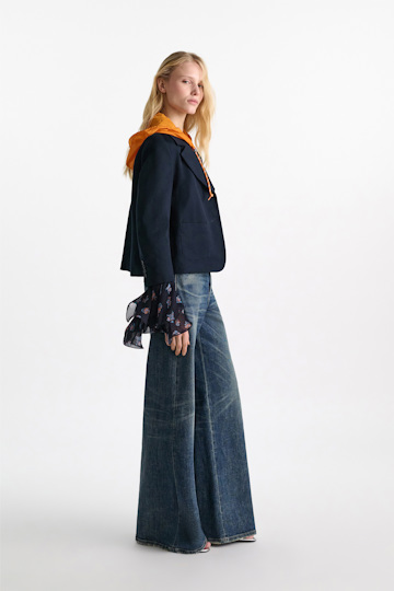 Dorothee Schumacher Printed georgette blouse with ruffle cuffs Little Daydream navy orange