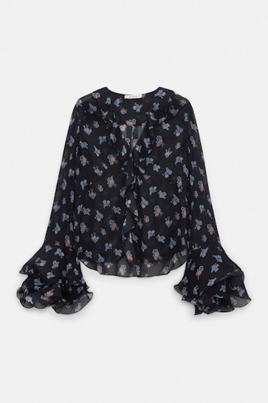 Dorothee Schumacher T-Blouse mit Volant-Details aus bedrucktem Georgette Little Daydream navy orange