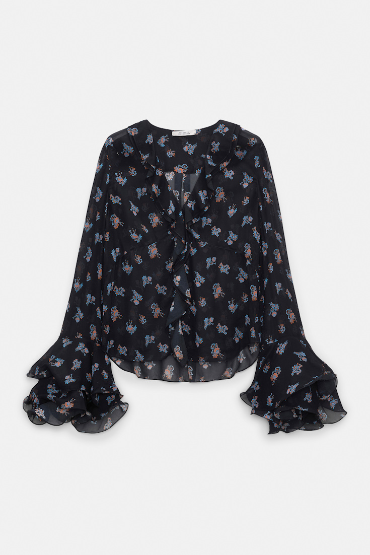 Dorothee Schumacher T-Blouse mit Volant-Details aus bedrucktem Georgette Little Daydream navy orange