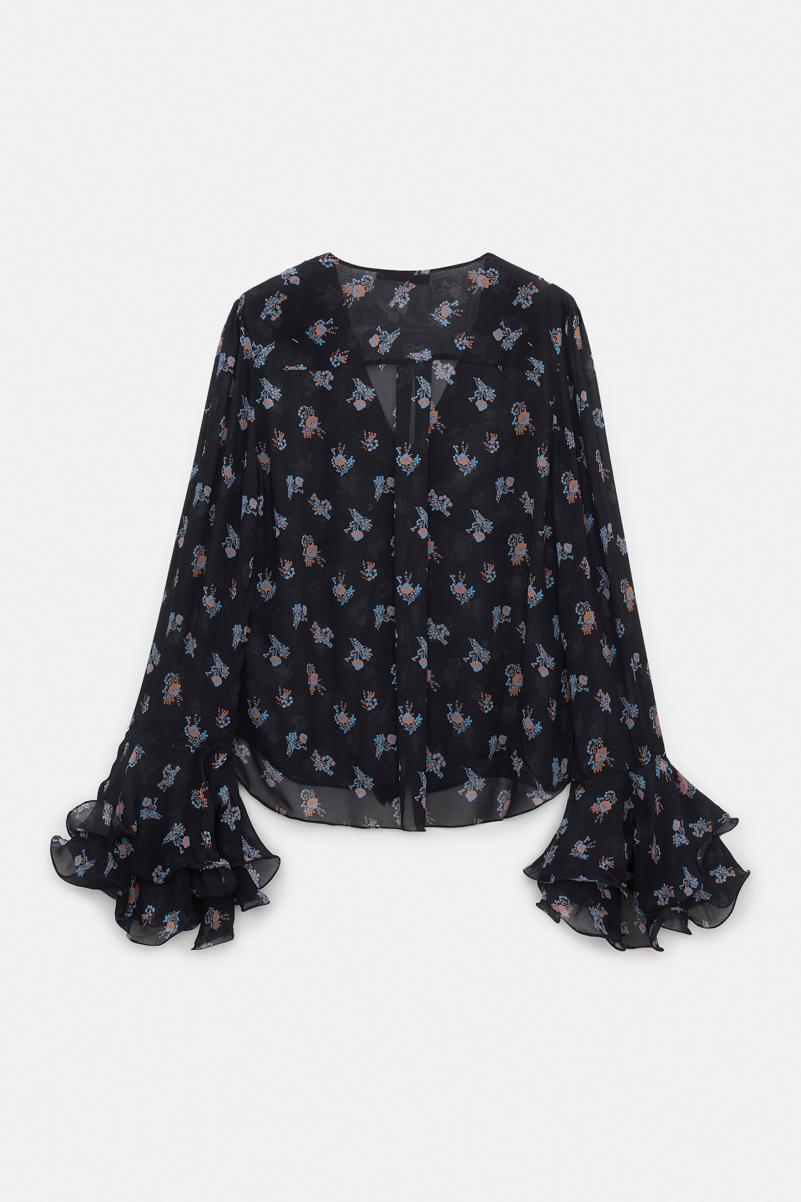 Dorothee Schumacher T-Blouse mit Volant-Details aus bedrucktem Georgette Little Daydream navy orange
