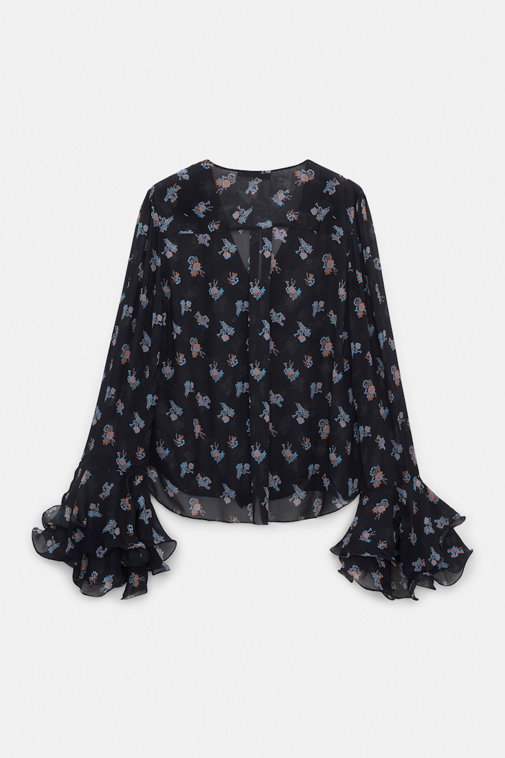 Dorothee Schumacher T-Blouse mit Volant-Details aus bedrucktem Georgette Little Daydream navy orange