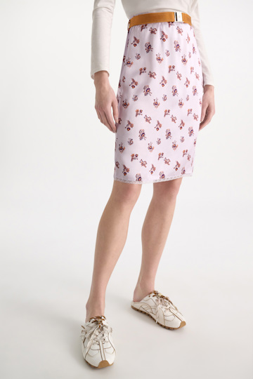 Dorothee Schumacher Lingerie-style skirt in printed silk satin little daydream lilac