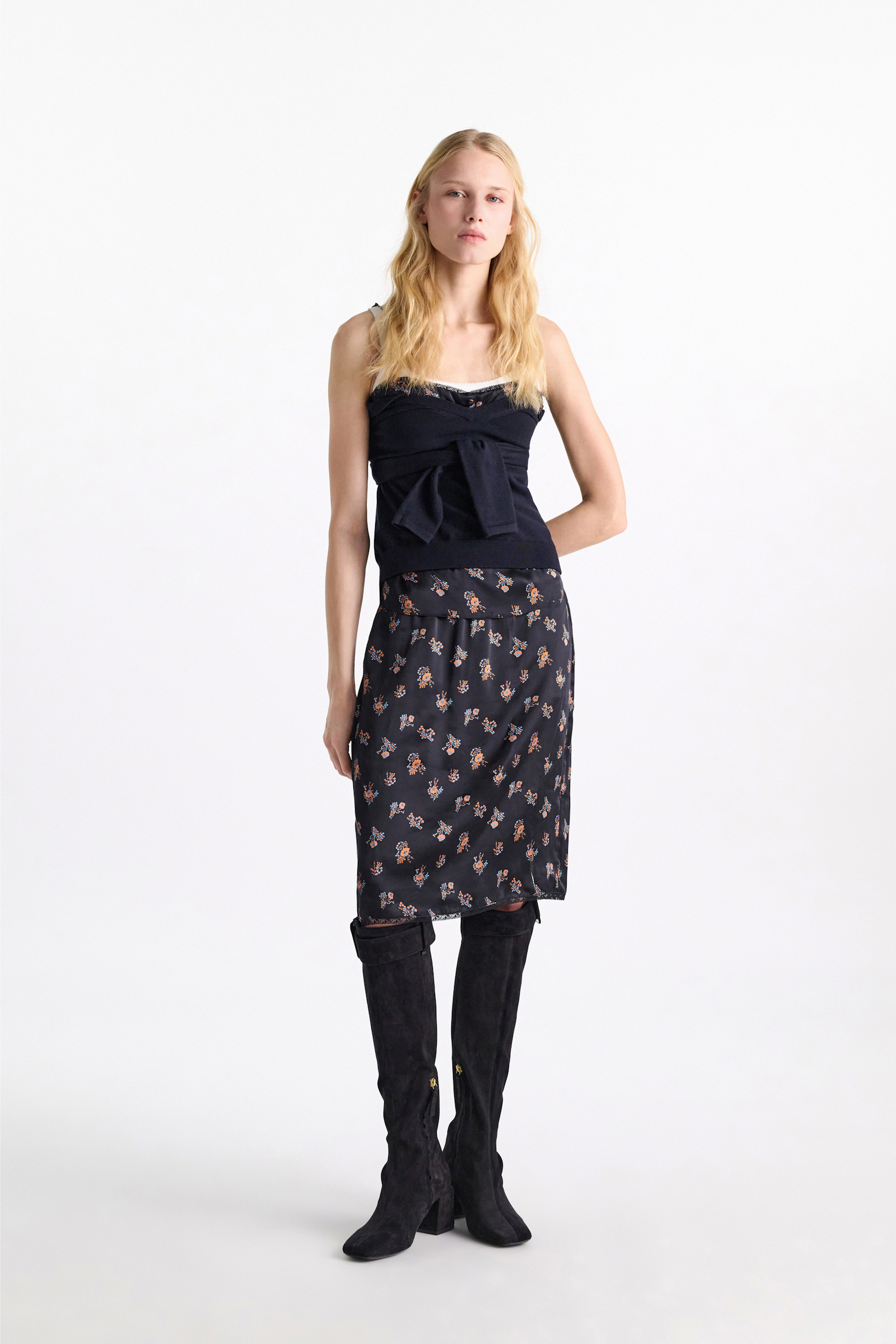 Dorothee Schumacher Lingerie-Rock aus bedrucktem Seidensatin Little Daydream navy orange