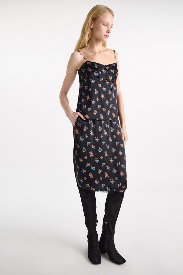 Dorothee Schumacher Lingerie-Rock aus bedrucktem Seidensatin Little Daydream navy orange