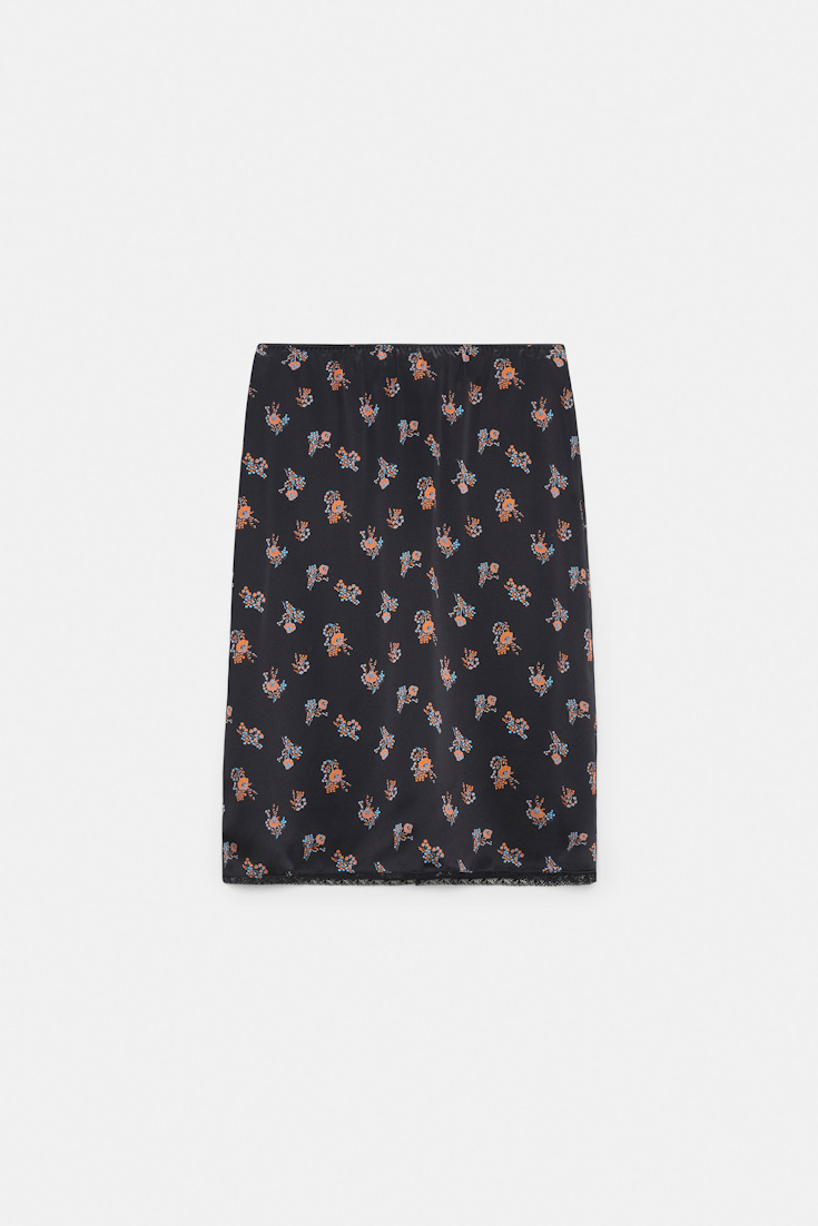 Dorothee Schumacher Lingerie-Rock aus bedrucktem Seidensatin Little Daydream navy orange