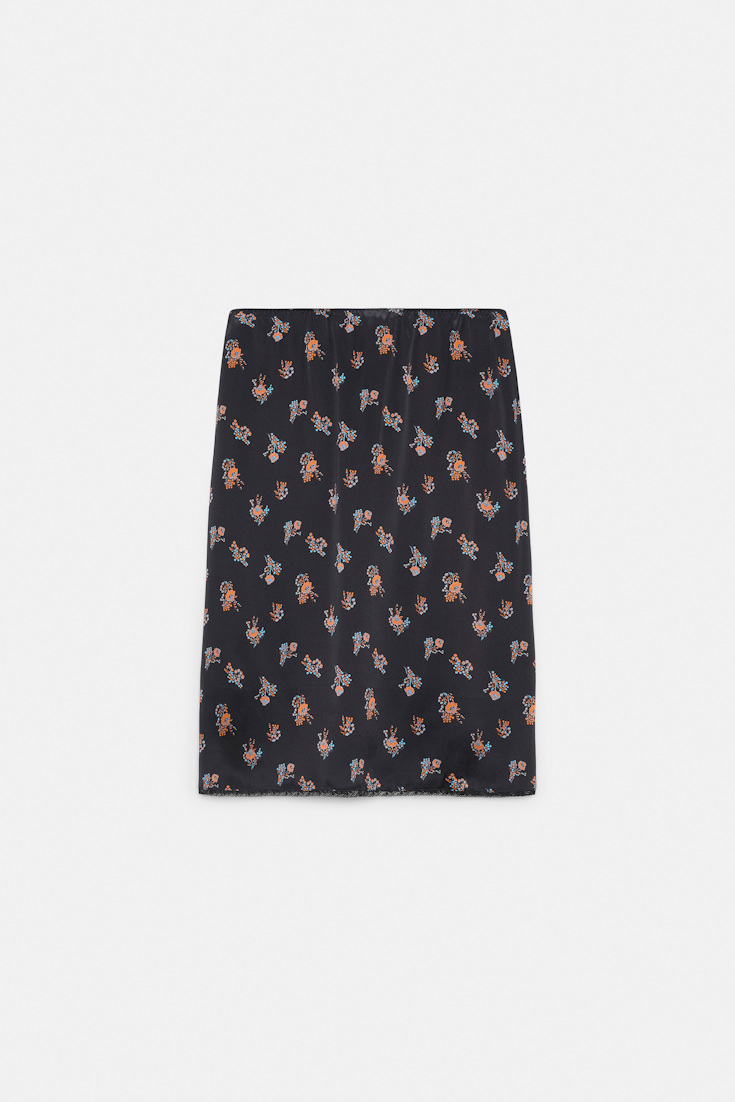 Dorothee Schumacher Lingerie-Rock aus bedrucktem Seidensatin Little Daydream navy orange