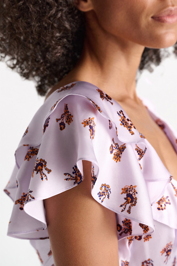 Dorothee Schumacher Sleeveless midi-dress in printed silk satin little daydream lilac