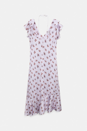 Dorothee Schumacher Sleeveless midi-dress in printed silk satin little daydream lilac