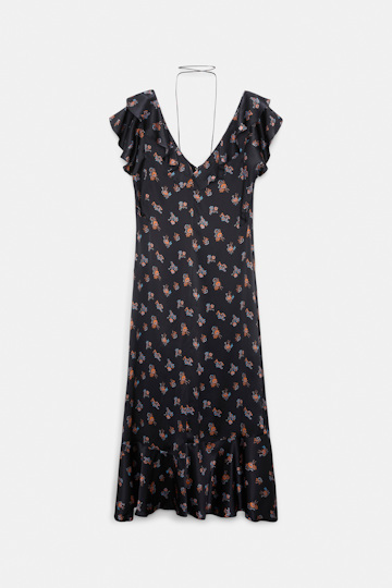 Dorothee Schumacher Sleeveless midi-dress in printed silk satin Little Daydream navy orange