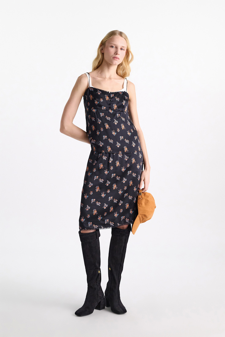 Dorothee Schumacher Lingerie-style camisole in printed silk satin Little Daydream navy orange