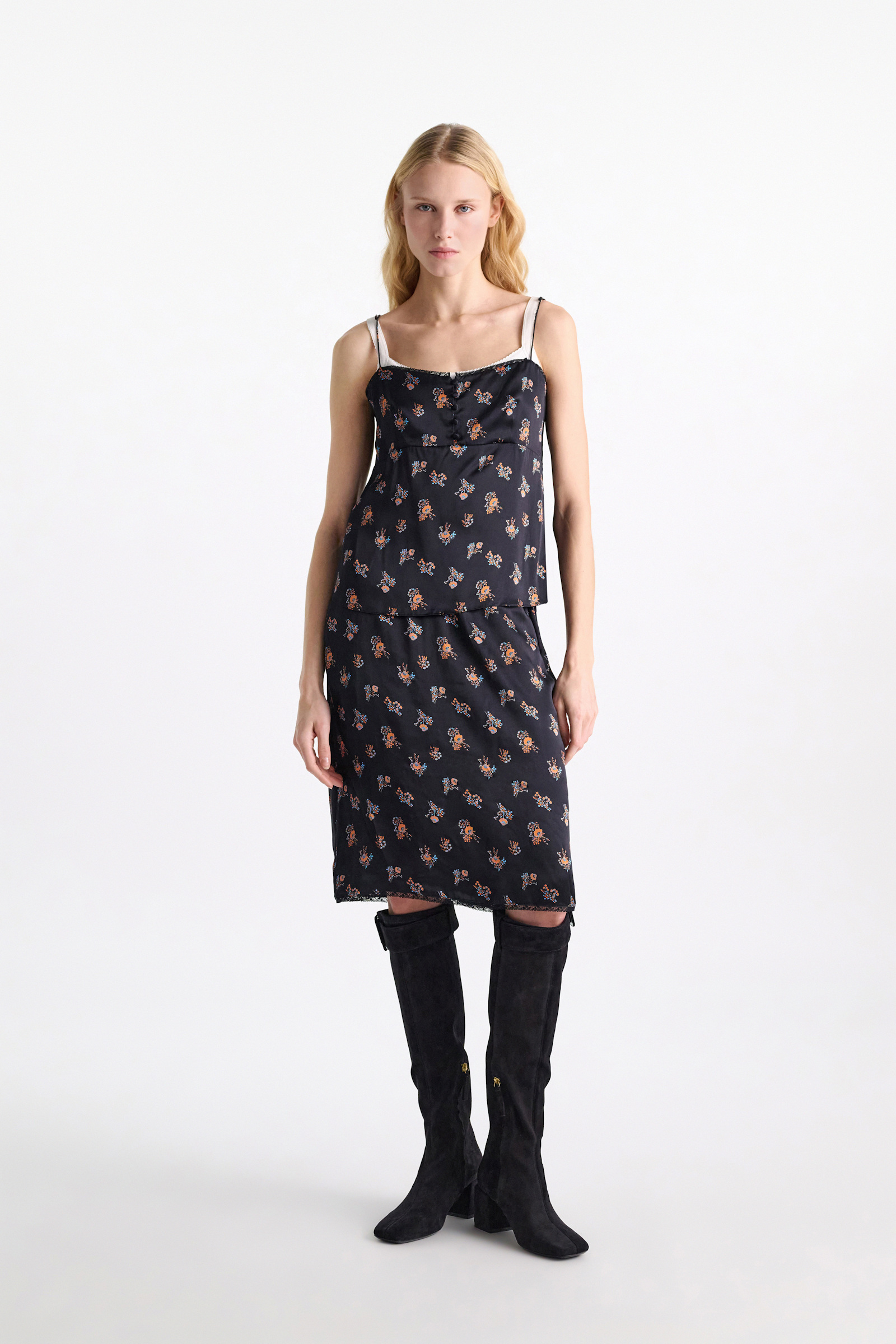 Dorothee Schumacher Lingerie-style camisole in printed silk satin Little Daydream navy orange