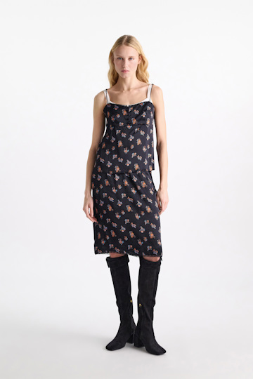 Dorothee Schumacher Lingerie-style camisole in printed silk satin Little Daydream navy orange