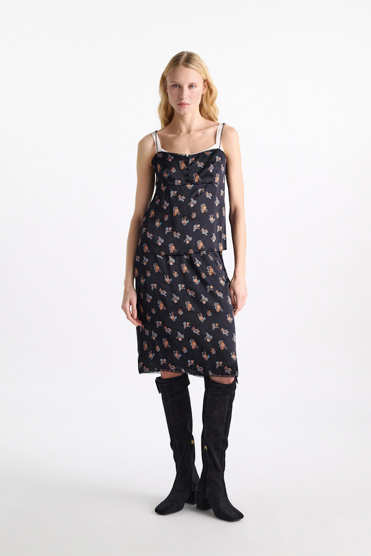 Dorothee Schumacher Lingerie-style camisole in printed silk satin Little Daydream navy orange