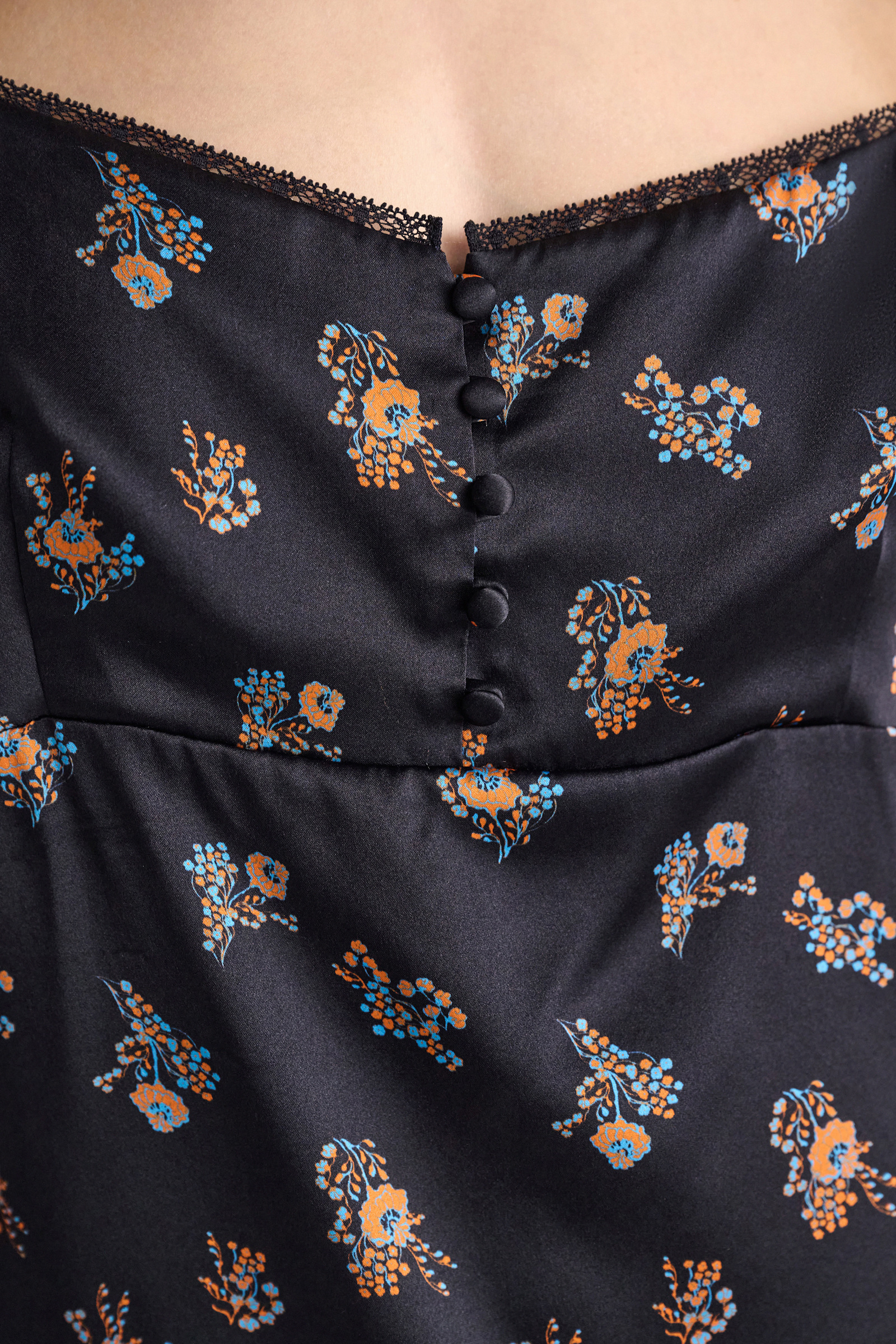 Dorothee Schumacher Lingerie-style camisole in printed silk satin Little Daydream navy orange