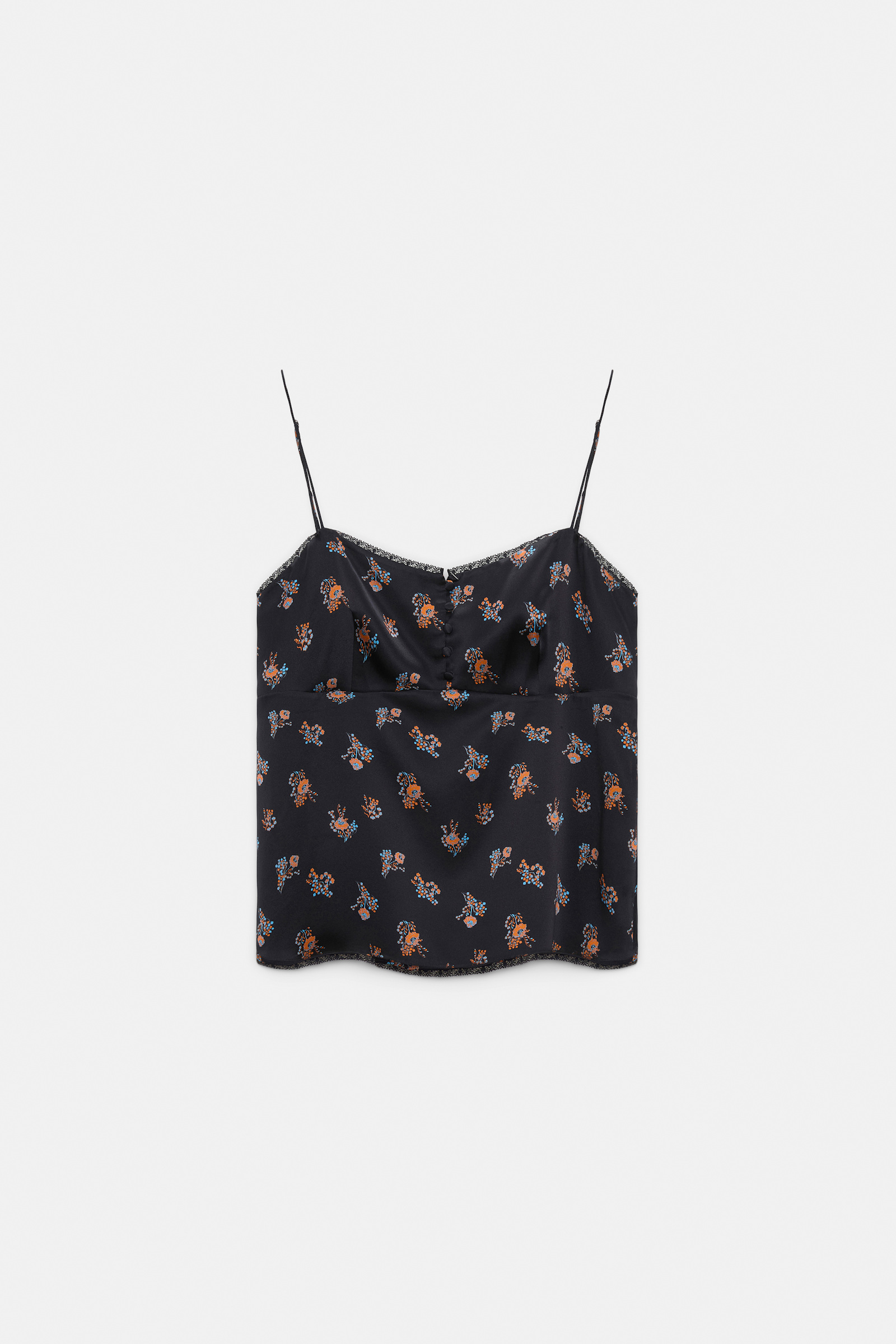 Dorothee Schumacher Lingerie-style camisole in printed silk satin Little Daydream navy orange