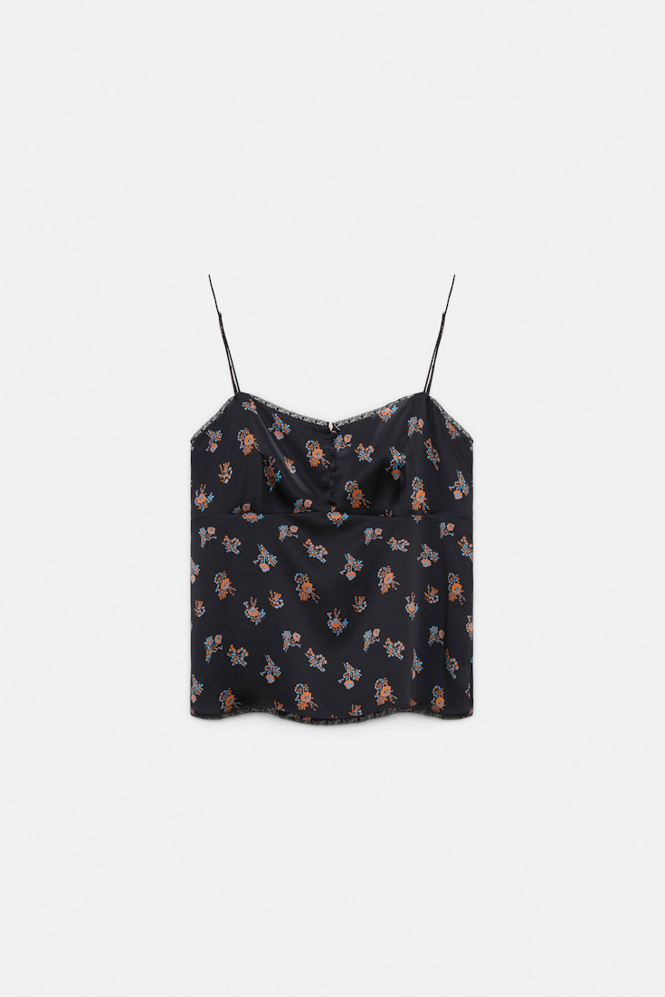 Dorothee Schumacher Lingerie-style camisole in printed silk satin Little Daydream navy orange