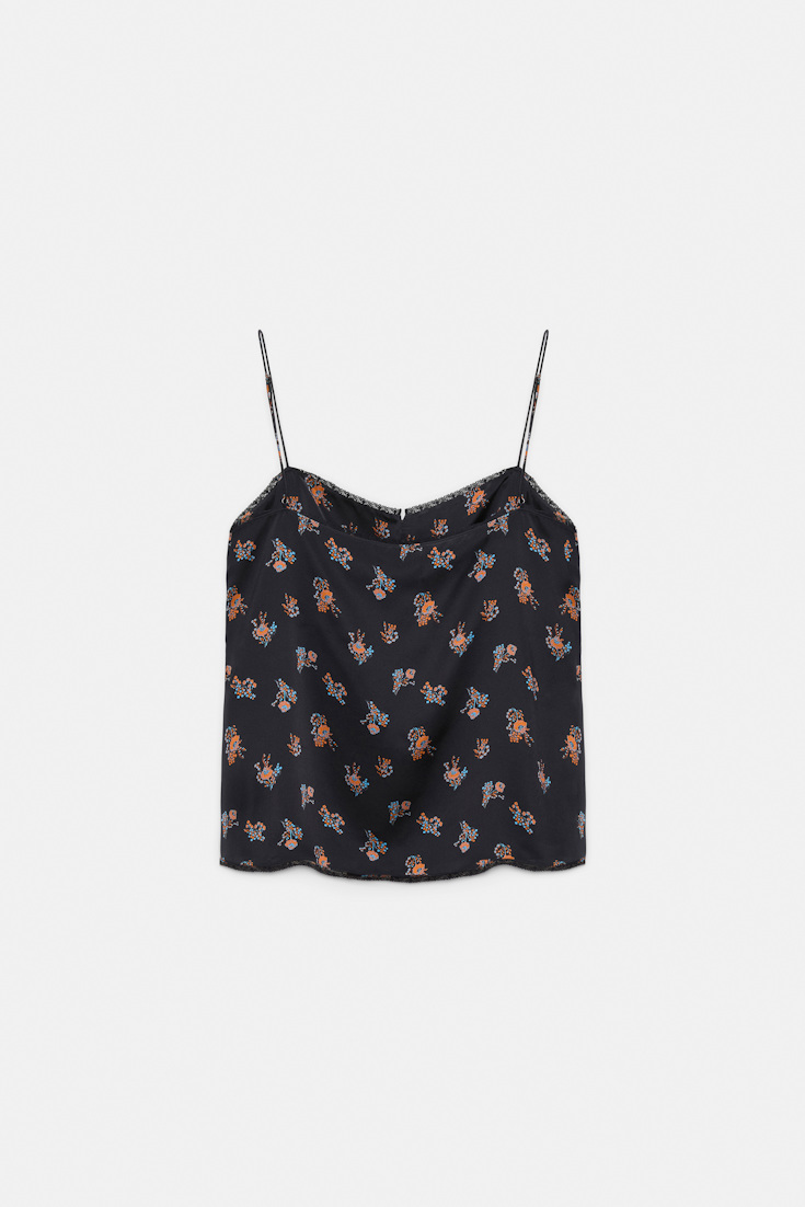 Dorothee Schumacher Lingerie-style camisole in printed silk satin Little Daydream navy orange