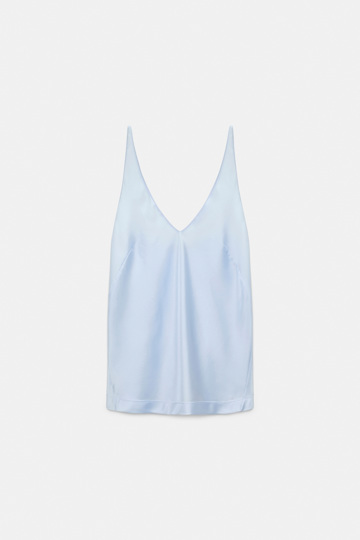 Dorothee Schumacher Silk-satin camisole with V-neckline ice sky