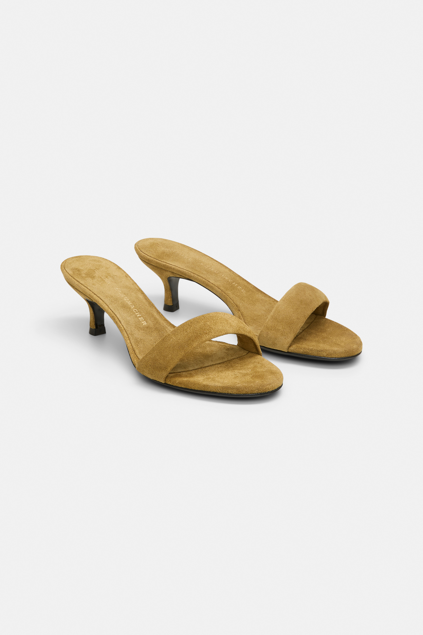 Dorothee Schumacher Kitten heel suede slides with padded strap dafne green